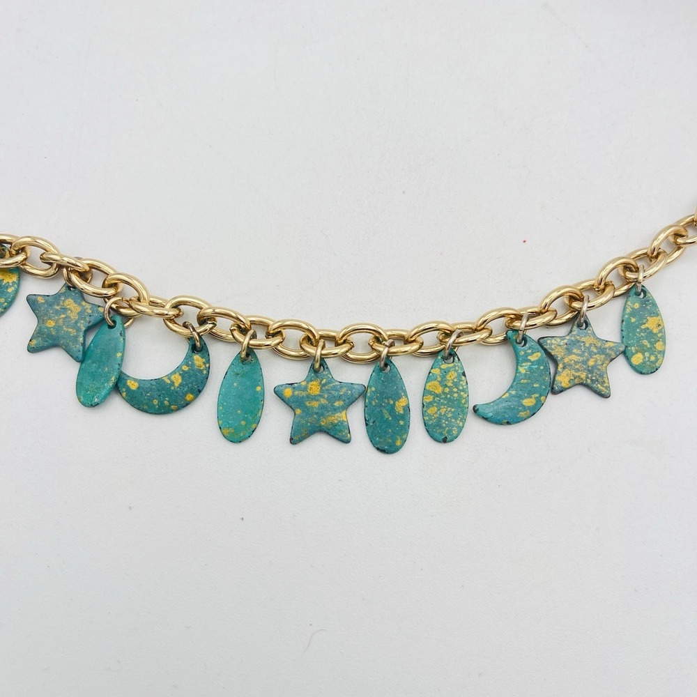 Robert Lee Morris SoHo RLM Gold Necklace Tone Turquoise Moon Star Heart Pendant - Picture 5 of 5